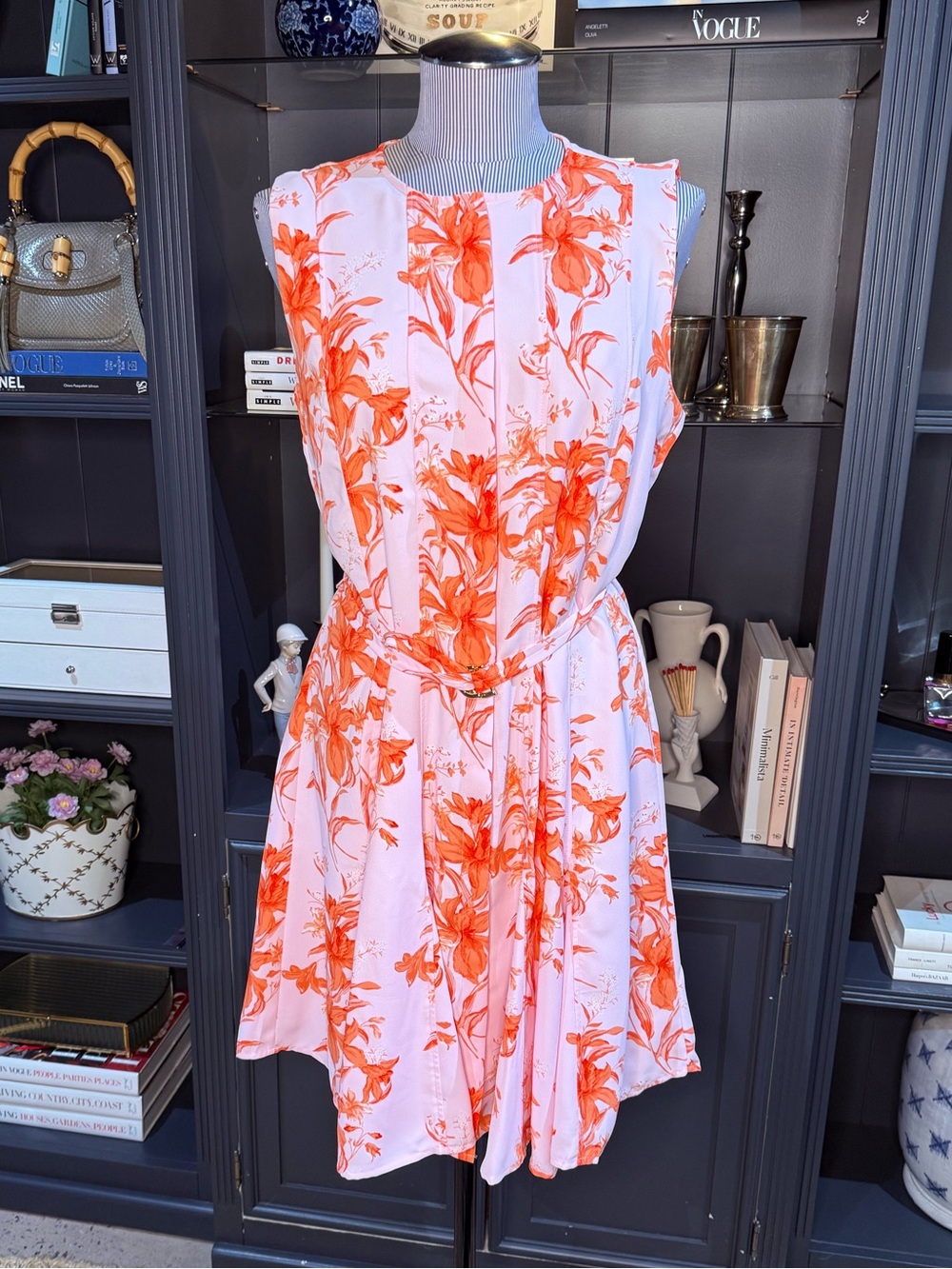 Ann Taylor Floral Belted Flare Dress – Aperol – Size 8